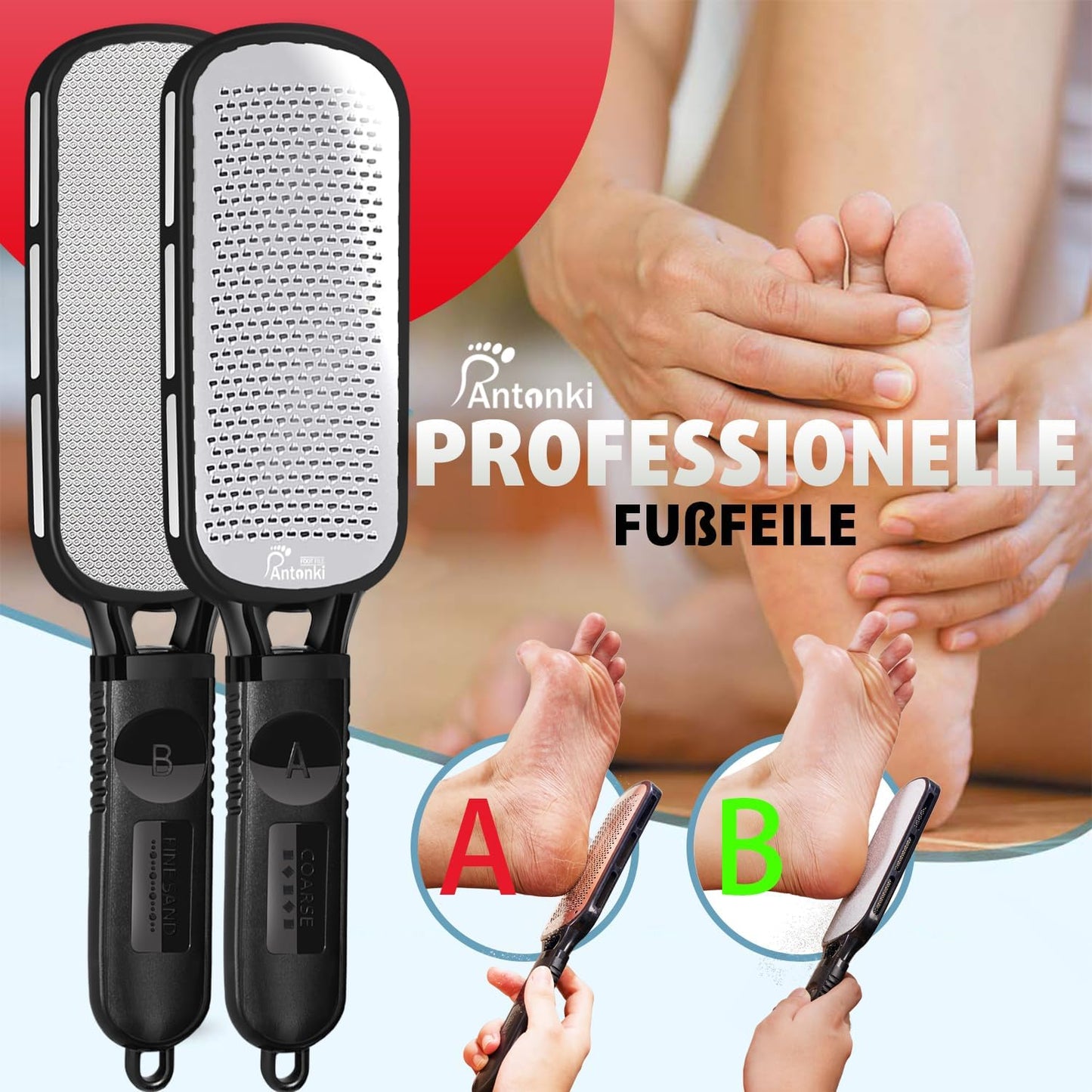 Antonki Hornhautfeile Fußfeile, Doppelseitig Hornhautraspel Hornhautentferner Für Fußpflege, Raspelfeilen, Professionelles Pediküre Werkzeug Hautfreundlichen Metall Fußfeile