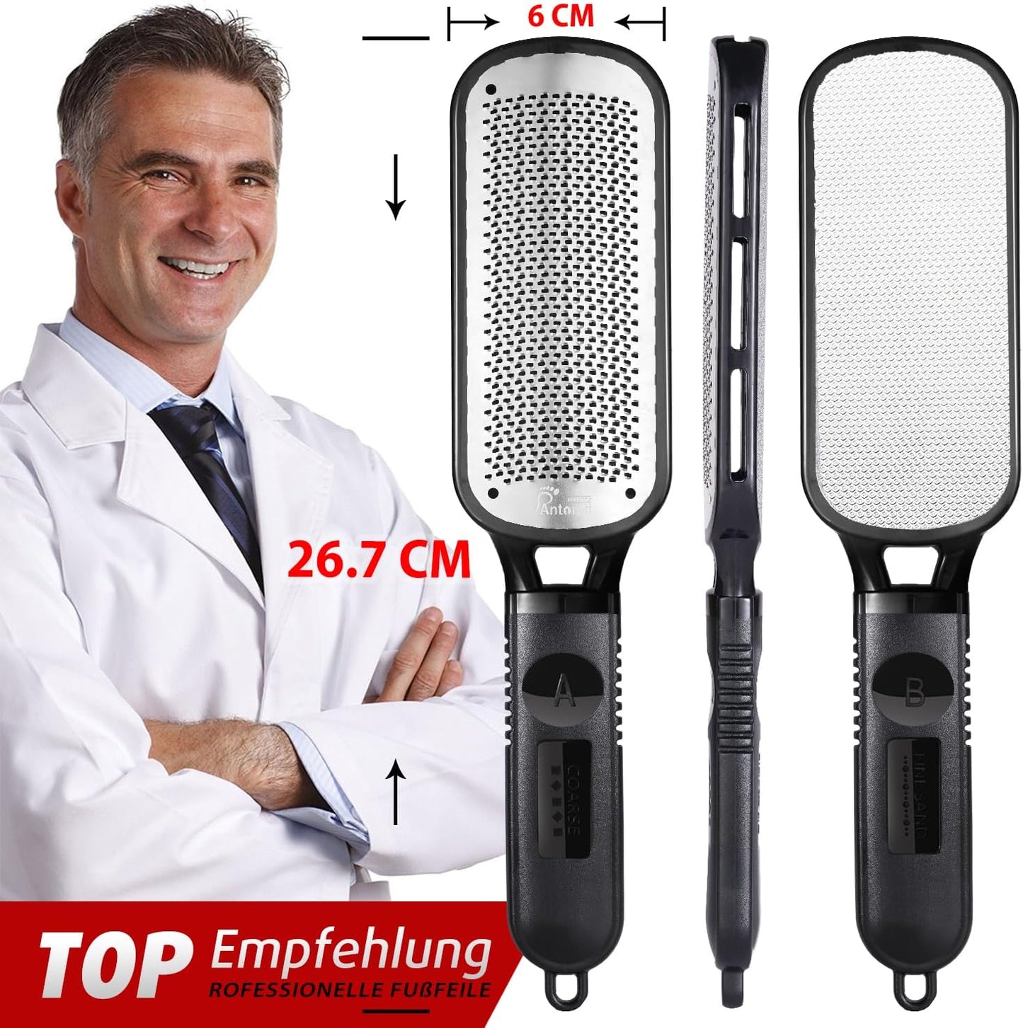 Antonki Hornhautfeile Fußfeile, Doppelseitig Hornhautraspel Hornhautentferner Für Fußpflege, Raspelfeilen, Professionelles Pediküre Werkzeug Hautfreundlichen Metall Fußfeile