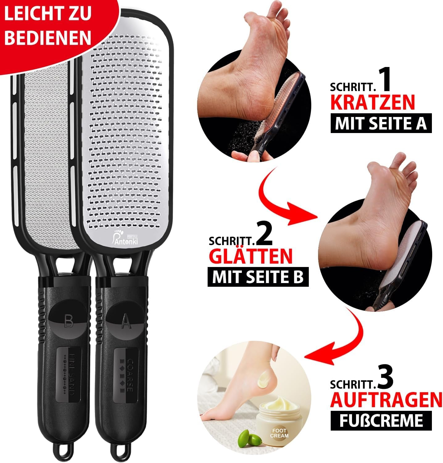 Antonki Hornhautfeile Fußfeile, Doppelseitig Hornhautraspel Hornhautentferner Für Fußpflege, Raspelfeilen, Professionelles Pediküre Werkzeug Hautfreundlichen Metall Fußfeile