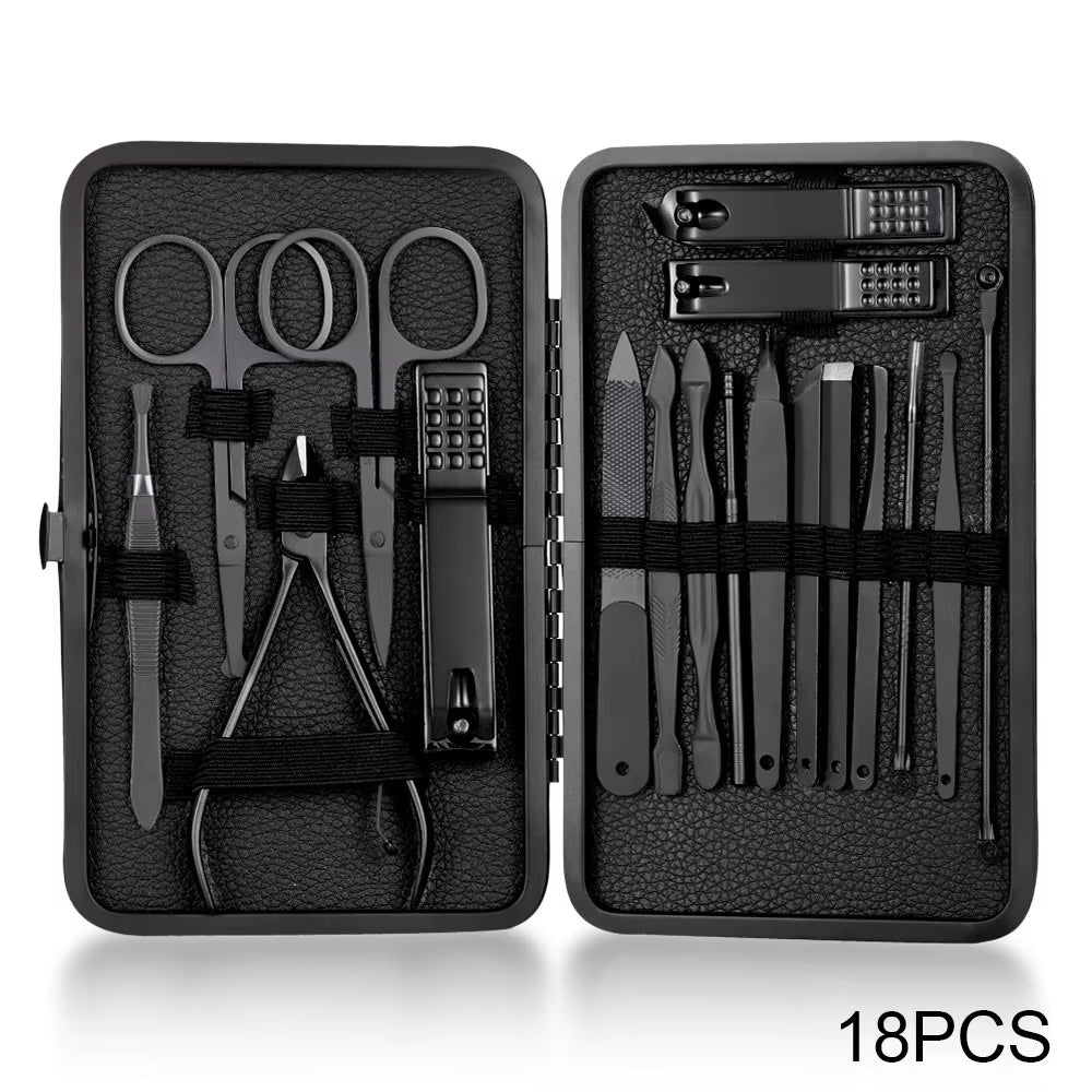 7-18Pcs Manicure Tool Set Stainless Steel Cuticle Nipper Cutter Kit Professional Nail Clippers Pedicure Nail Art Grooming Tools