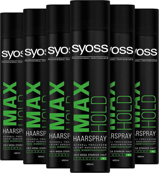 Syoss Haarspray Max Hold 6Er Pack (6X 400Ml) Halt 5, Haarspray Mit 48H Mega Starkem Halt, Schnell Trocknendes Styling Spray Für Mega Widerstandskraft, Leicht Auszubürsten